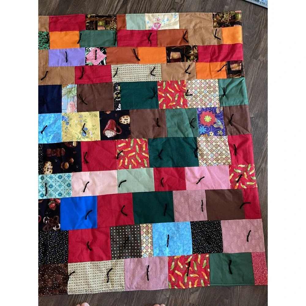 Handmade‎ Hand Quilted Throw / Beach/ Picnic/ Crib quilt 40”x 60” Reversible #1